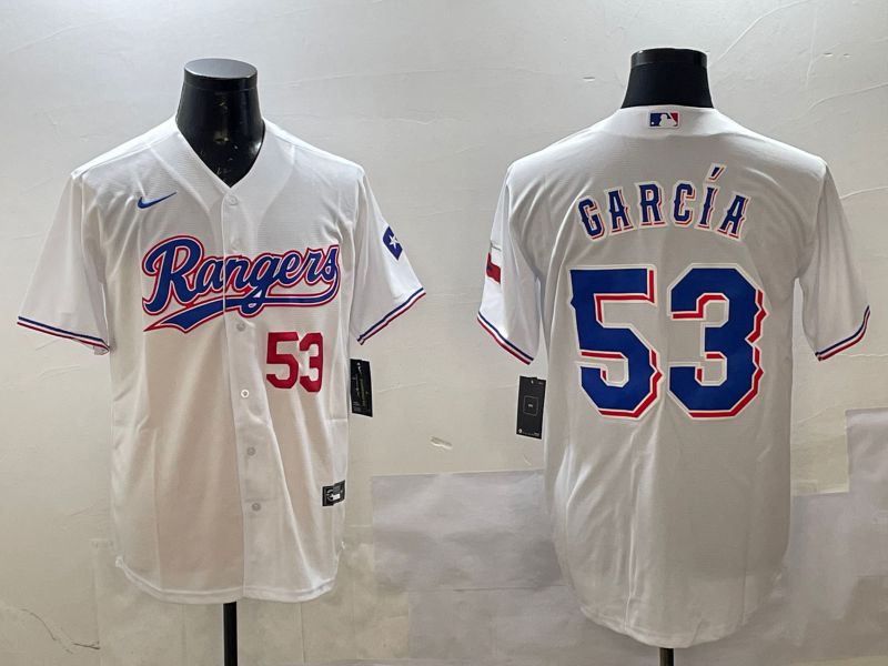 Men Texas Rangers 53 Garcia White Game 2025 Nike MLB Jersey style 2